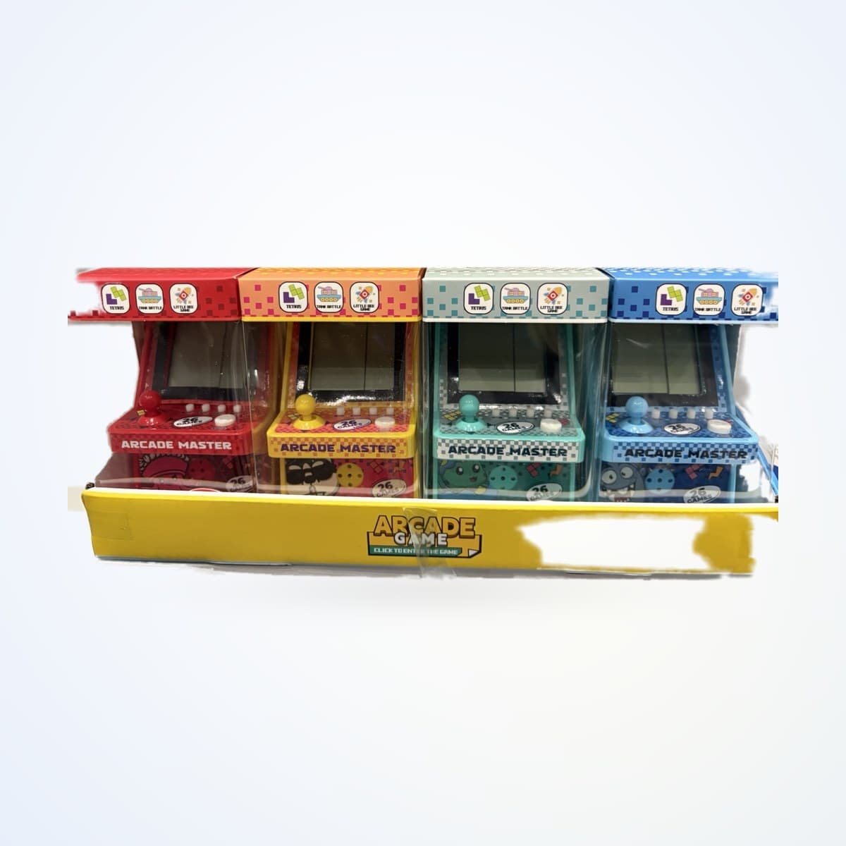 Mini bornes d'arcade Arcade Master en rouge, jaune, turquoise et bleu