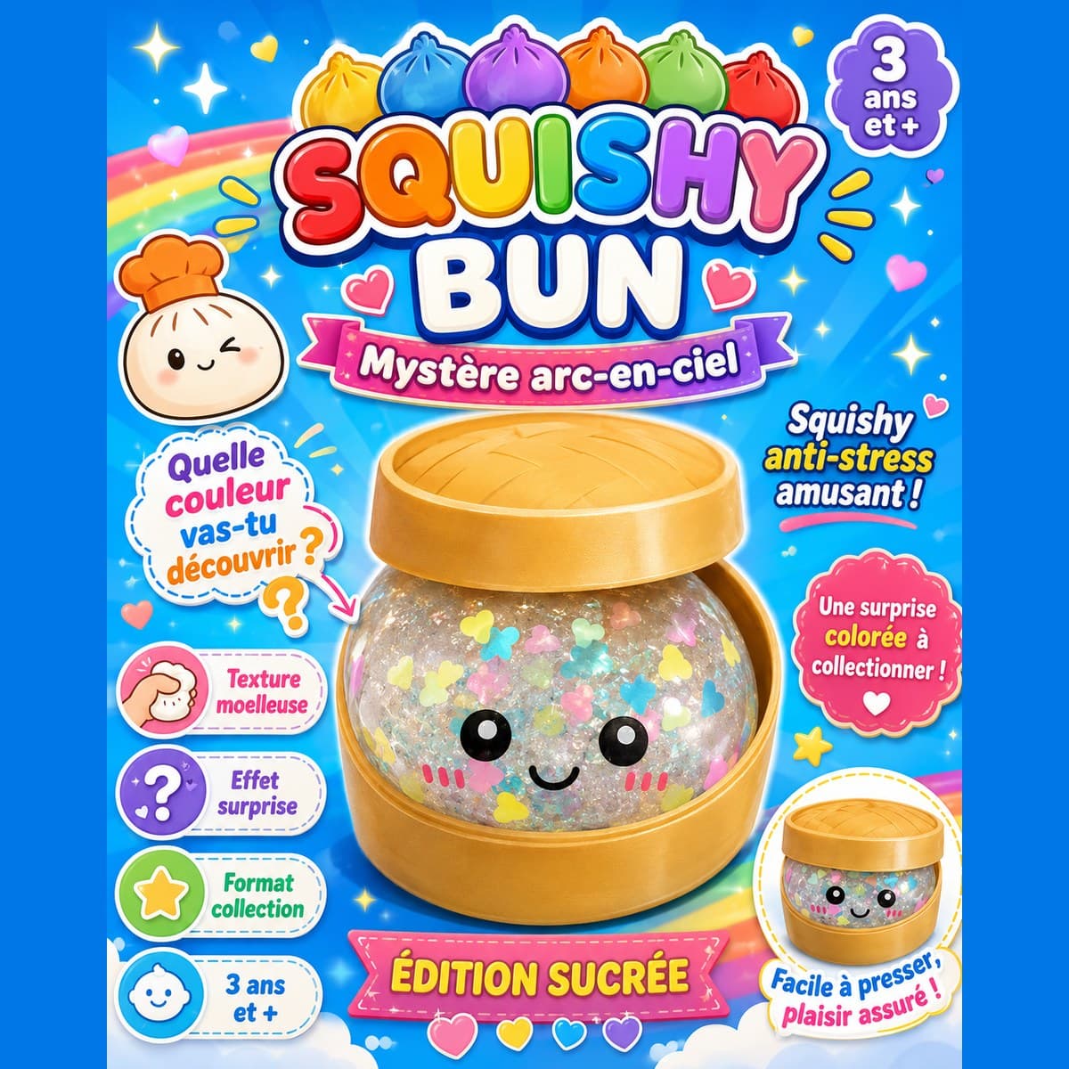 Squishy Bun Mystère arc-en-ciel